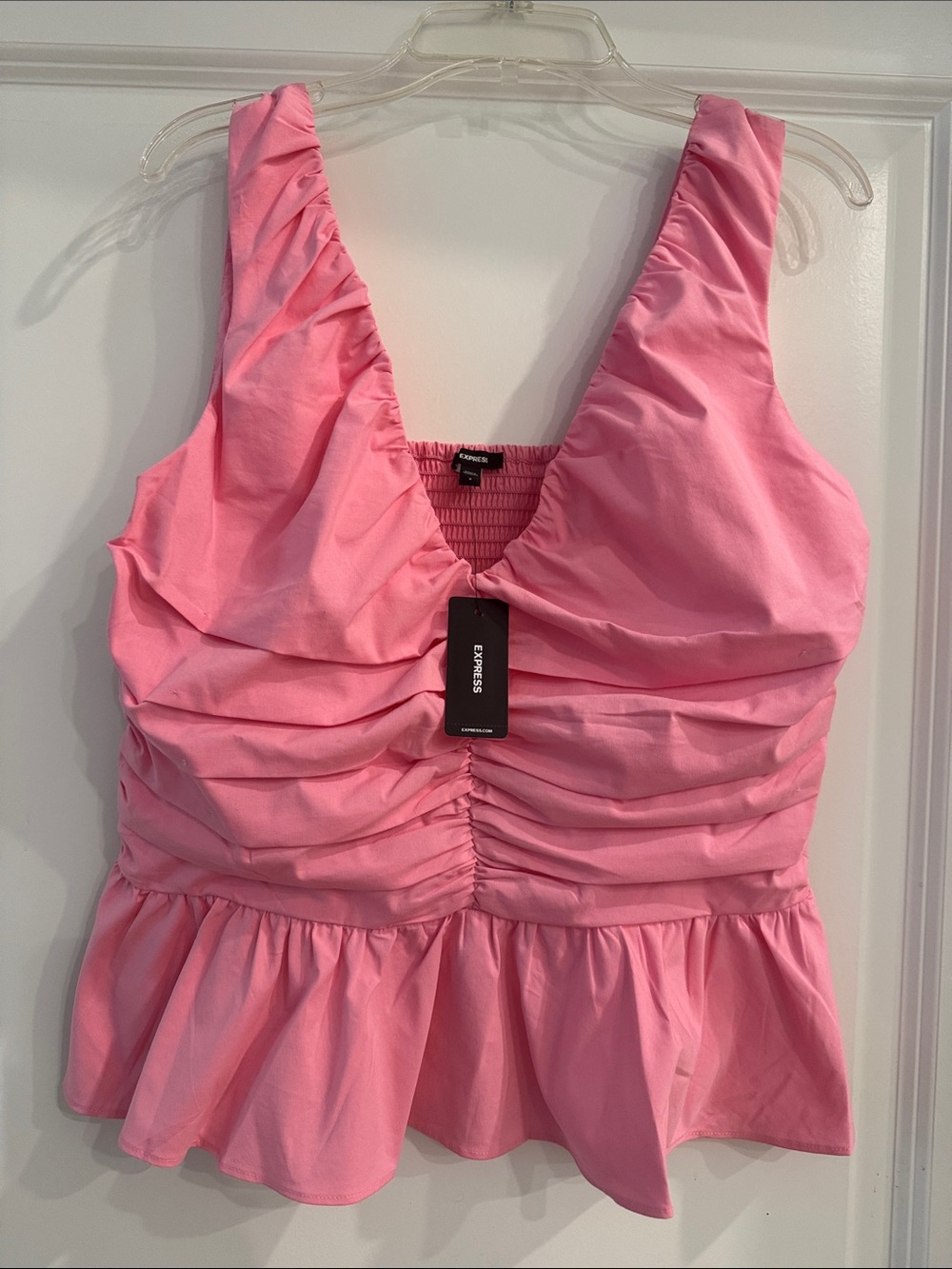 Express Pink Ruched Peplum Camisole